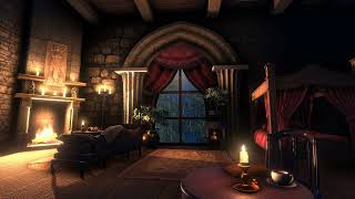 Comfy Castle Room with Rain, Fireplace & Thunderstorm Sounds