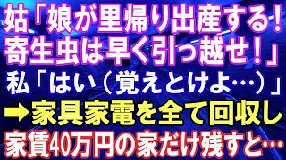 【スカッとする話】同居中の義母が突然「娘が里帰り出産するから寄生虫は早く引っ越せ！」私「はい（覚えとけよ）」→家具家電を全て回収し、家賃40万の家だけ残して…【修羅場】【スカッとにゃんこ】