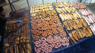 Grill of Argentinian Meat. Asado Beef, Sausages, Ribs. Street Food Fest 'Gusti di Frontiera', Italy