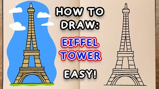 How To Draw + Colour: EIFFEL TOWER (easy step by step drawing tutorial)