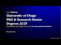 Webinar Recording: University of Otago PhD & Research Master Degrees 2025