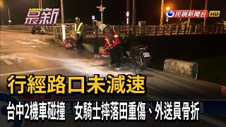 行經路口未減速　台中2機車碰撞　女騎士摔落田重傷、外送員骨折－民視新聞