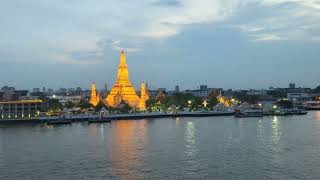 Bangkok Wat Arun, 暁の寺　チャオプラヤー川　Deck 屋上から リバークルーズ　音楽付　日没直後