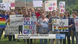 Dozens protest Rowan County Clerk's decision on marriage licenses