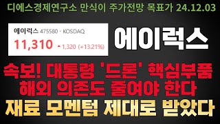 [에이럭스 주가전망] 속보! 대통령 '드론' 핵심부품 해외 의존도 줄여야 한다 재료 모멘텀 제대로 받았다 디에스경제연구소 만식이