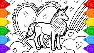 Glitter Unicorn Coloring and Drawing for Kids | How to draw a Glitter Unicorn Co