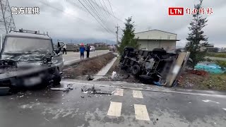 宜蘭三星農路休旅車與貨車車禍起火燃燒 2駕駛驚險逃生(警方提供)