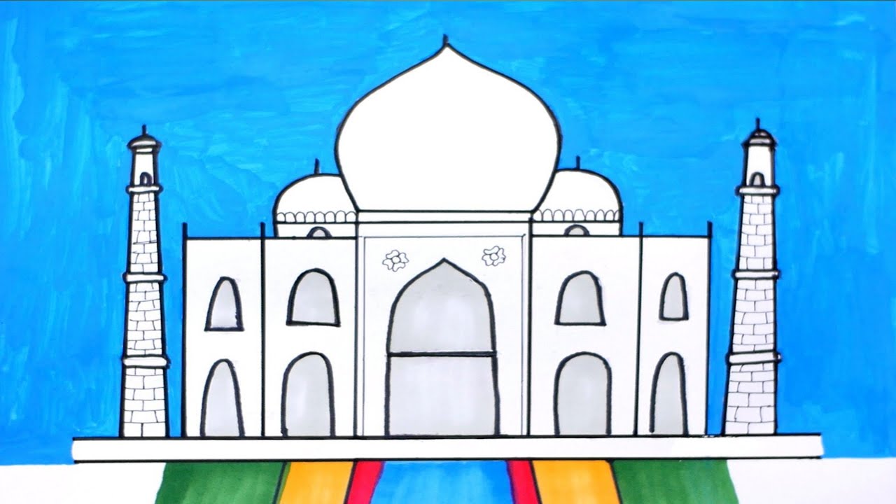 Tajmahal Drawing.for Kids / How To Draw Taj Mahal/easy Art For Kids ...