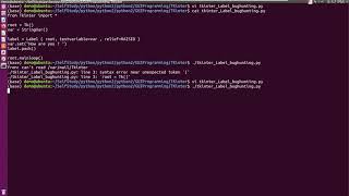 python2 gui, using tkinter, Label bug hunting, from: can't read /var/mail/Tkinter, syntax error