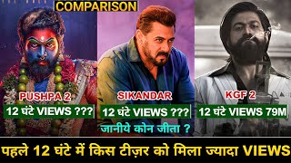 Sikandar vs Pushpa 2 vs KGF 2 First 12 Hours Official Teaser Views| Sikandar| Salman Khan| Allu A