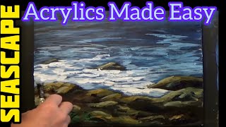 Seascape Rocks n Foam Easy acrylic painting lesson
