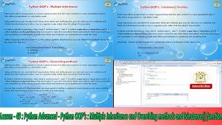 Lesson - 49 : Python Advanced - Multiple Inheritance, Overriding methods, isinstance()