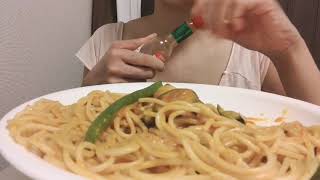 ASMR Crab tomato cream pasta eggplant and green beans ナスとインゲンのカニトマトクリームパスタ　(EATING SOUNDS) 咀嚼音