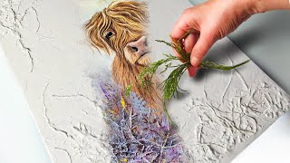 Next Level TEXTURE! Stunning Highland Cow Art! REAL Leaf Technique?? | AB Creative Tutorial