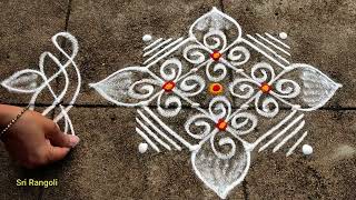 Ugadi Special Rangoli Design🌺4x2 Dots Small Ugadi Mugulu Designs🌺Ugadi Side Border Rangoli Designs