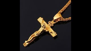 Kreuz Anhänger Jesus Kreuz Kette gelb gold überzogen