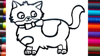 CAT Drawing, colouring and painting for, Toddlers | & kid's | How to Draw Cute Cat Drawing