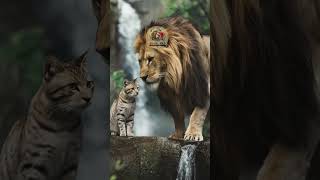 Lion and cat #lion #cat #keretaapi #fypシ゚ #animalbehavior #wildanimals #animalfacts #amazinganimals