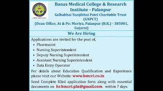 Banas Medical College \u0026 Research Institute, Palanpur recruitment