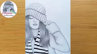 How to draw a girl wearing winter cap for beginners || Pencil sketch || bir kız nasıl çizilir