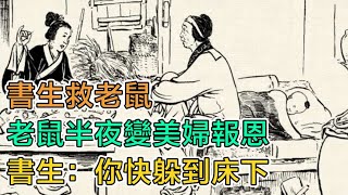 民間故事：書生救老鼠，老鼠半夜變美婦報恩，書生：你快躲到牀下