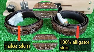 Compare crocodile leather belt,បង្ហាញស្បែកខ្សែក្រវ់ាត់ក្រពើសុទ្ធជាមួយនឹងស្បែកក្លែងក្លាយ​