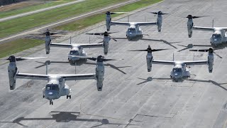 Multiple US V-22 Performing Elephant Walk During Mass Takeoff