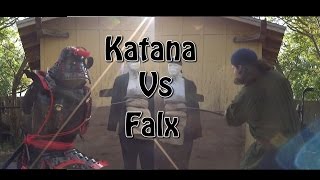 Dacian Falx Vs Japanese Katana on Padded Armor ( Gambeson/Aketon)