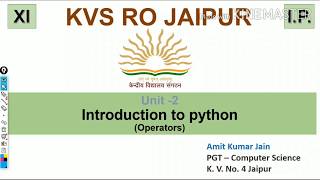 Unit-2 Introduction to Python - Operators