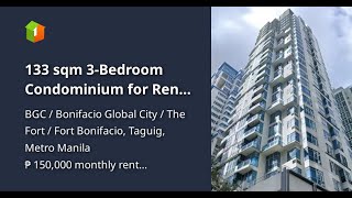 133 sqm 3-Bedroom Condominium for Rent in BGC, Taguig City at Blue Sapphire Residences