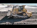 Caterpillar D9T Bulldozer Ripping And Pushing Soil On Huge Coal Mining Site - 4k