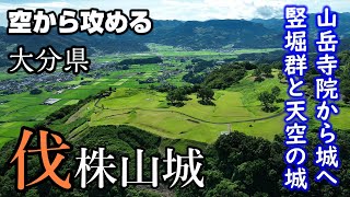 【メサ地形に築かれた巨大山岳寺院にして城郭】伐株山城【空から攻める山城】ドローン空撮