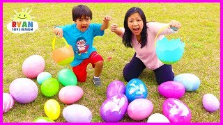 Huge Easter Egg Hunt Surprise Toys for kids outdoor fun with Ryan ToysReview