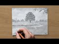 Landscape Drawing Graphite Pencil Sketch