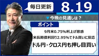 【FX｜今晩の見通し】 9月米0.75％利上げ思惑、米長期債利回り2.95％でドル買いに反応。ドル円・クロス円も押し目買い。2022年8月19日（金）