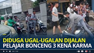 Pelajar Bonceng 3 Tanpa Helm Diduga Ugal-ugalan Dijalan Kena Karma dari Pengendara Lain