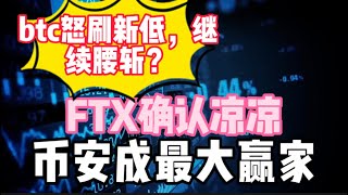 2022年11月10日｜比特币行情分析：btc怒刷新低，会否继续腰斩？抄底了？FTX确认凉凉，币安成最大赢家