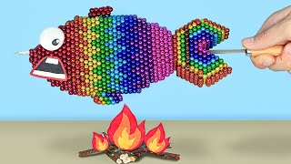 Fishing CHALLENGE & Grill a Magnetic RAINBOW FISH | DIY Satisfying - Magnet Stop Motion Cooking