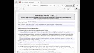 ISEF Form 5A - Vertebrate Animal Form