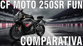 CF MOTO 250SR FUN VS 250 SR S VS GIXXER 250 SF VS RS 200 VS R15 V4 COMPARATIVA DE FICHAS TECNICAS