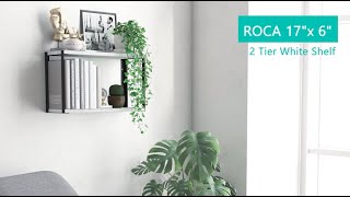 Wallniture Roca White Floating Shelves for Wall Storage, 2 Tier Wood Wall Shelf