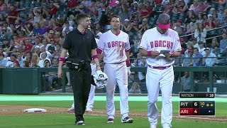 PIT@ARI: Pollock pulls up at first base with injury