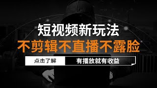 蓝海新玩法！不剪辑、不直播、不露脸，我提供视频，你负责发布，有播放就有收益，新手小白也能轻松实现月入五位数。