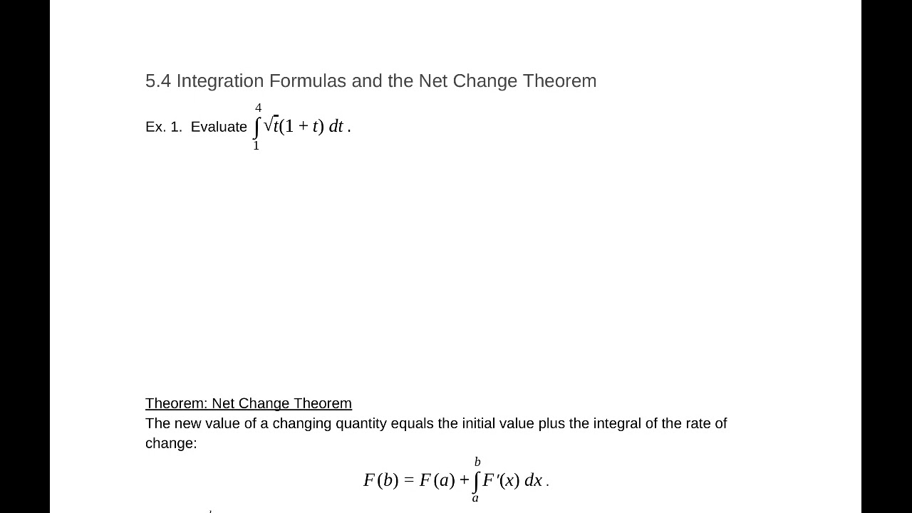 5.4 Integration Formulas And The Net Change Theorem - YouTube