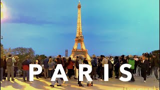 Paris France, Paris nightlife - HDR walking tour in Paris - Trocadero / Eiffel Tower- 4K HDR  60 fps