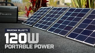 MAXOAK Bluetti 120W Foldable Solar Panels + Battery Overview