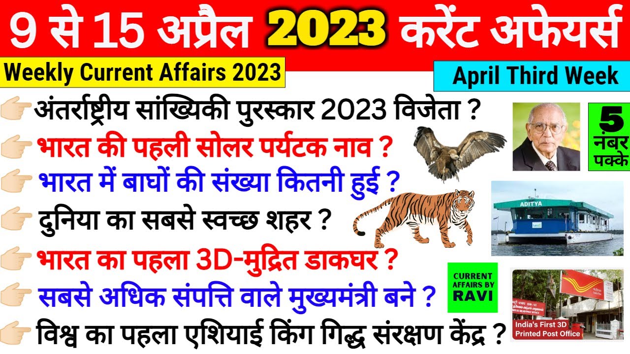 April 2023 Weekly Current Affairs In Hindi | April Third Week 2023 ...