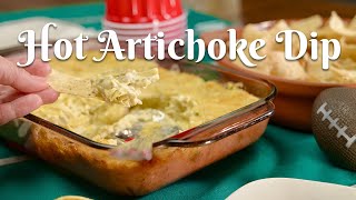 HOT ARTICHOKE DIP WITH GREEN CHILE \u0026 CHEESE: Delicious Easy Recipe Perfect for Super Bowl Party