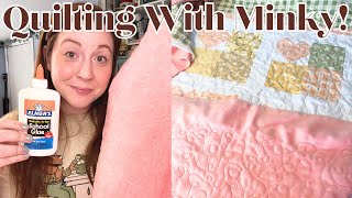 HOW TO Glue Baste with Minky Fabric! + Easy and Cute Free Motion Quilting!