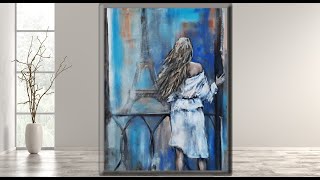 Step by Step Abstract Painting for beginners/Lady in Paris /MariaArtHome